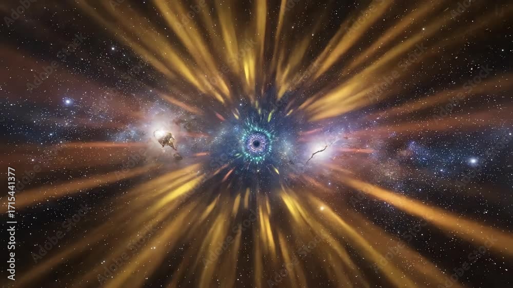 Wall mural abstract light-speed tunnel journey through a colorful cosmic void in a seamless loop exploration, a