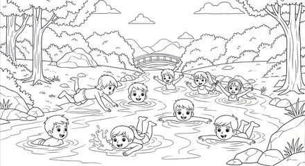 Obraz premium Children swimming in creek