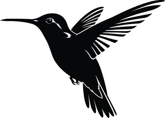 Elegant black silhouette hummingbird flying with open wings isolated on minimalist design vector