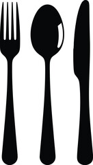 Elegant cutlery silhouette set fork spoon knife tableware dining kitchenware restaurant cafe food service vector
