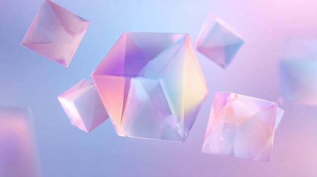 Fototapeta 3D Abstract Render of Transparent Glass Cubes with Pastel Gradient Lighting