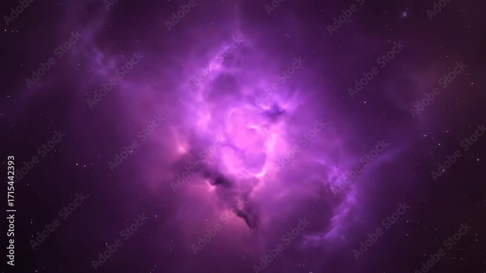 Wall mural abstract seamless loop of a glowing cosmic nebula mist, featuring soft transitions of purple and pin