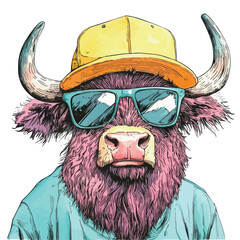  Hipster Cow Bull with Sunglasses Beanie | Trendy Animal Character Vector