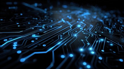 "Futuristic Blue Digital Circuit Board Background - Technology & Data Flow Concept"