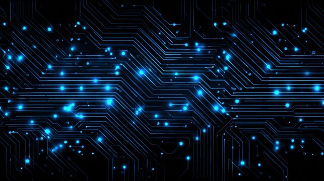 "Futuristic Blue Digital Circuit Board Background - Technology & Data Flow Concept"