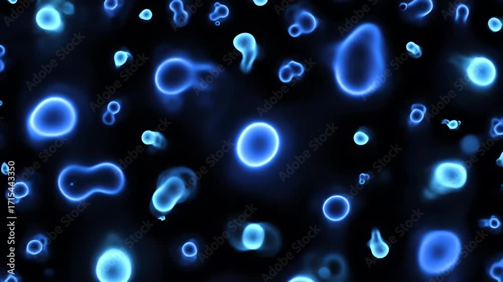 Wall mural abstract seamlessly looping video of glowing ultraviolet microscopic organisms multiplying backgroun