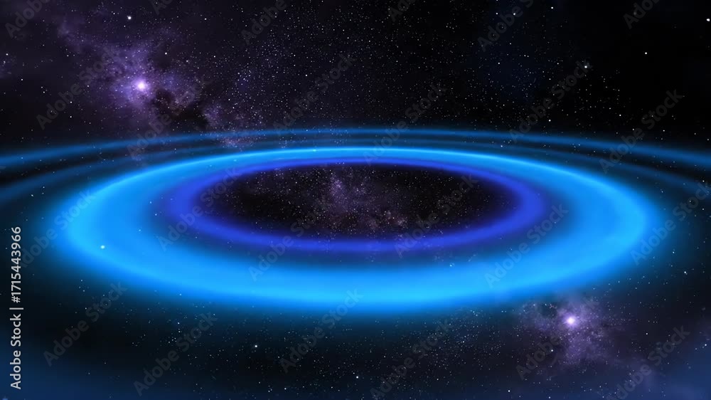 Wall mural abstract glowing blue rings expand and fade in a seamlessly looping cosmic event horizon ethereal, g