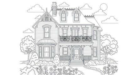 Obraz premium Detailed house drawing coloring page