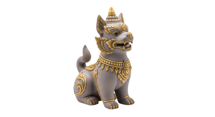 golden lion statue isolated