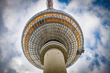 Germany, Berlin, July 15,2023,  Berliner Fernsehturm – The Berlin TV Tower is located in Berlin's Mitte district, near Alexanderplatz, and with a height of 368 meters,