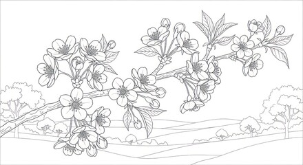 Elegant cherry blossom branch illustration
