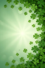 Obraz premium St. Patrick's Day background with shamrocks and a burst of light.