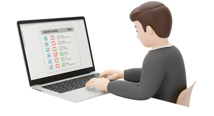 Young Man Engaged in Data Analysis While Using Laptop in Modern Workspace Setting