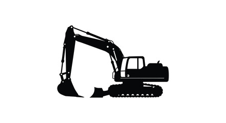 A black silhouette of a heavy duty construction excavator machine
