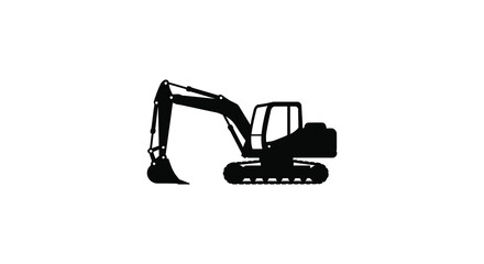 Silhouette of a heavy duty excavator machine on a white background
