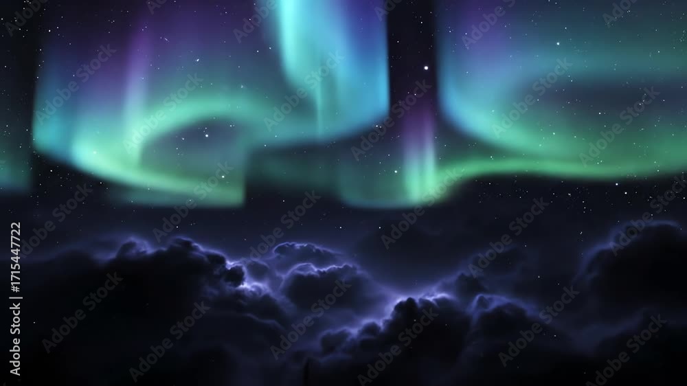 Wall mural celestial aurora borealis glow shifting and dancing in a seamlessly looping abstract cosmic scene we