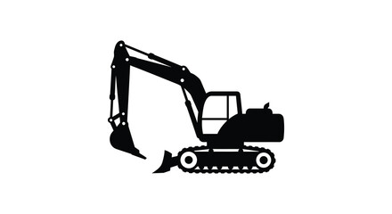 Simple black and white silhouette illustration of a construction excavator machine