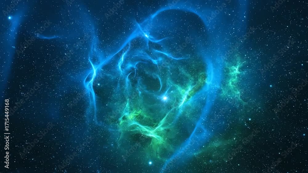 Wall mural cosmic blue and green hues interweaving and pulsating like an ocean of starlight in a seamlessly loo