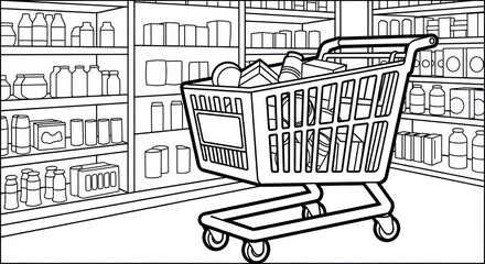 Grocery shopping cart illustration