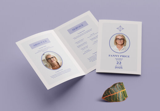 Funeral Program Memorial Service Obituary Layout with Purple