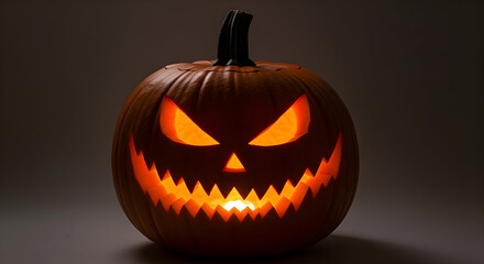 Obraz premium Carved Halloween Jack-o’-Lantern with Glowing Face — Scary Pumpkin Lantern