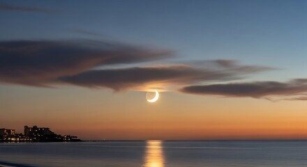 Naklejka premium Ring of Fire Eclipse Over Water at Sunset.