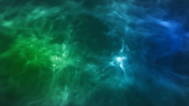 Cosmic emerald and sapphire hues gracefully undulating and rippling like deep-sea currents in a seamless loop motion, artistic, nature