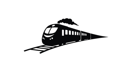 A simple black and white illustration of a speeding locomotive train