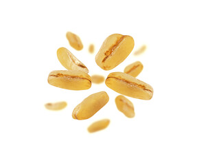 Bulgur grains levitate on a white background