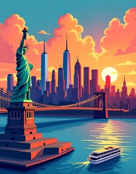 Panorama of New York illustration