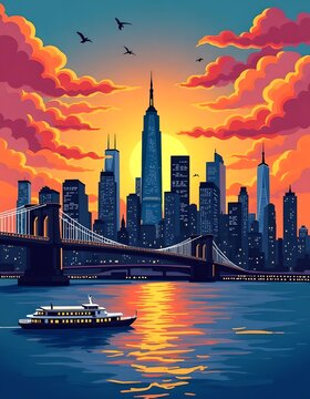 Panorama of New York illustration