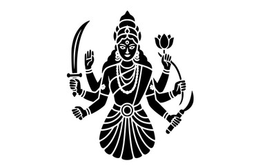 "Katyayani Mata Black Silhouette Vector Illustration &ndash; Navratri Goddess Art"