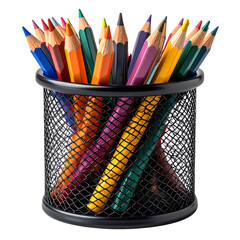 A vibrant group of colorful pencils in a cup, perfect for art and school education