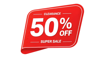 Clearance super sale 50 percent off, attract customers to a modern red tag promotion nowisolated on transparent background