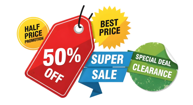 Exciting summer sale offers 50% off for retail promotion and special deals, grab amazing discountsisolated on transparent background