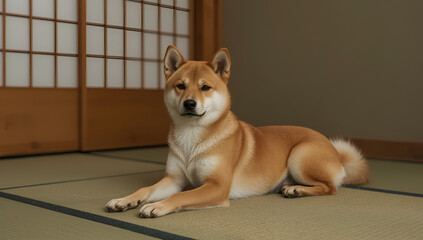 Shiba inu dog relaxing indoors japanese home pet photography calm environment close-up perspective serenity concept