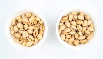 Pistachios in white bowls