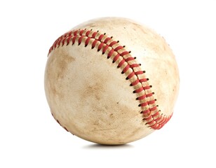 Worn baseball on white background