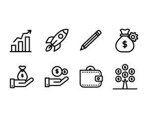 Fototapeta premium Financial Growth & Investment A Set of 8 Line Icons Representing Business Success and Prosperity