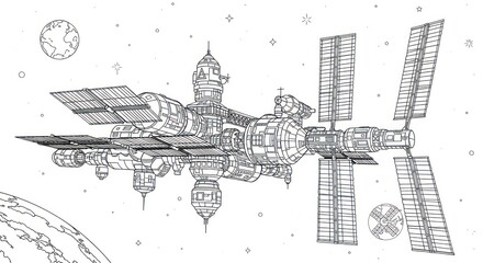Fototapeta premium Space station outline drawing