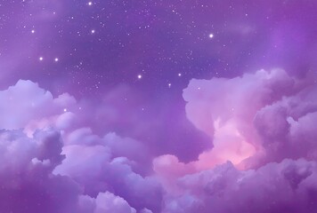 Obraz premium Fantasy purple night sky with bright stars, colorful nebula clouds, celestial formations, and glowing galaxy effects, creating a magical cosmic scene ideal for sci-fi and space-inspired designs.
