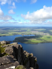 Obraz premium Lower Lough Erne from Cliffs of Magho looking west over County Fermanagh near Beleek Enniskillen toward Donegal Bay. Ireland
