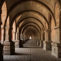 Fototapeta premium Symmetry of arches forming tunnel with central light