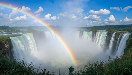 Majestic rainbow over iguazu falls argentina nature landscape photography vibrant environment scenic viewpoint