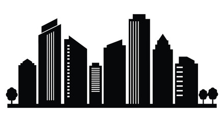 Simple black and white silhouette of a modern city skyline