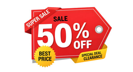 Super sale 50% off, shop now for best price, special deal clearance, limited time offer, hurry upisolated on transparent background