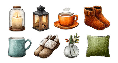 Cozy Indoor Lifestyle Elements with Warm Colors and Soft Textures for Relaxation