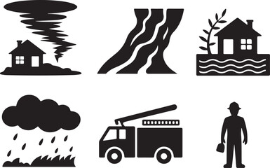 Disaster icons natural danger emergency rescue response
