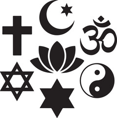 Diverse religious symbols unite in harmony and peace