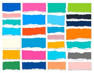 Obraz premium A collection of colorful, ripped pieces of paper, ideal for graphic design and visual displays.